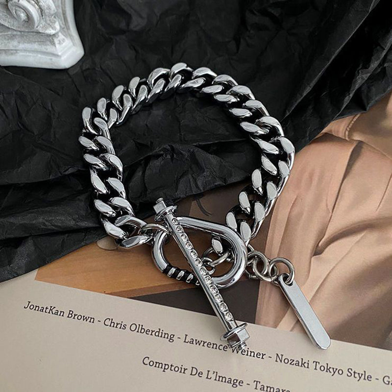 Titanium - Button Bar Diamond Bracelet Male