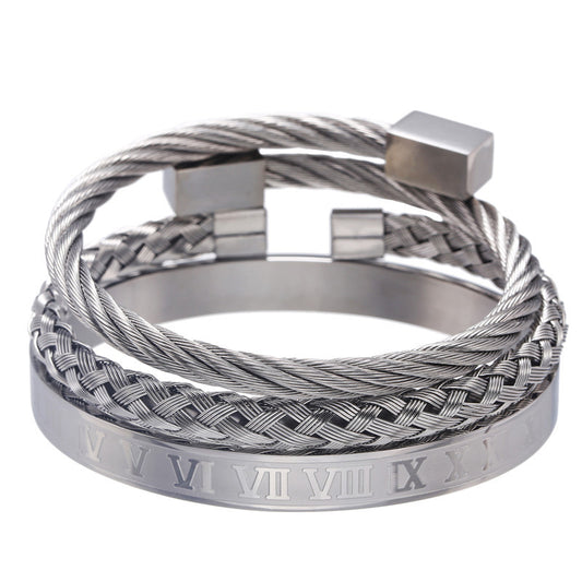 Three stainless steel stack bracelets
