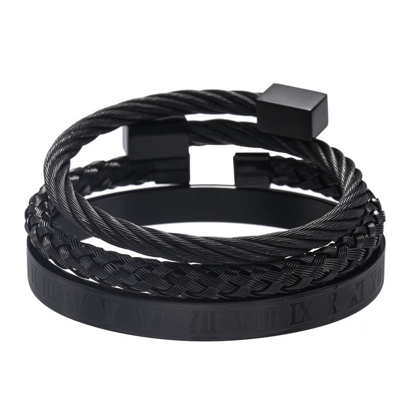 Three stainless steel stack bracelets