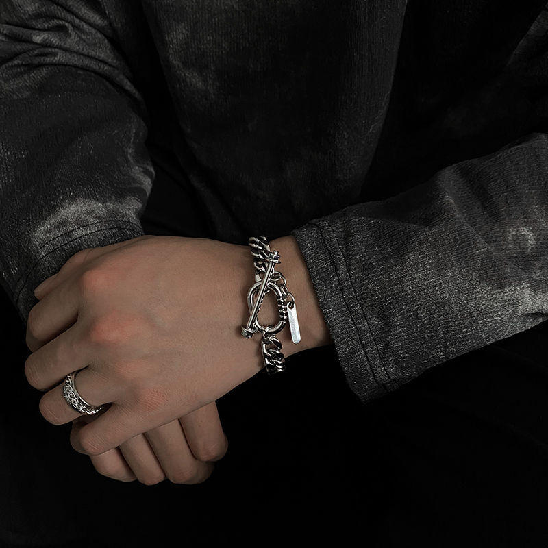 Titanium - Button Bar Diamond Bracelet Male